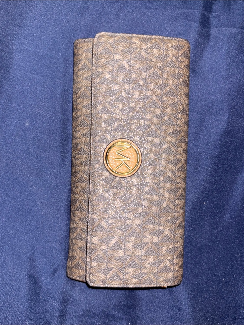 Michael Kors Brown Logo Continental Wallet with Gold MK Emblem